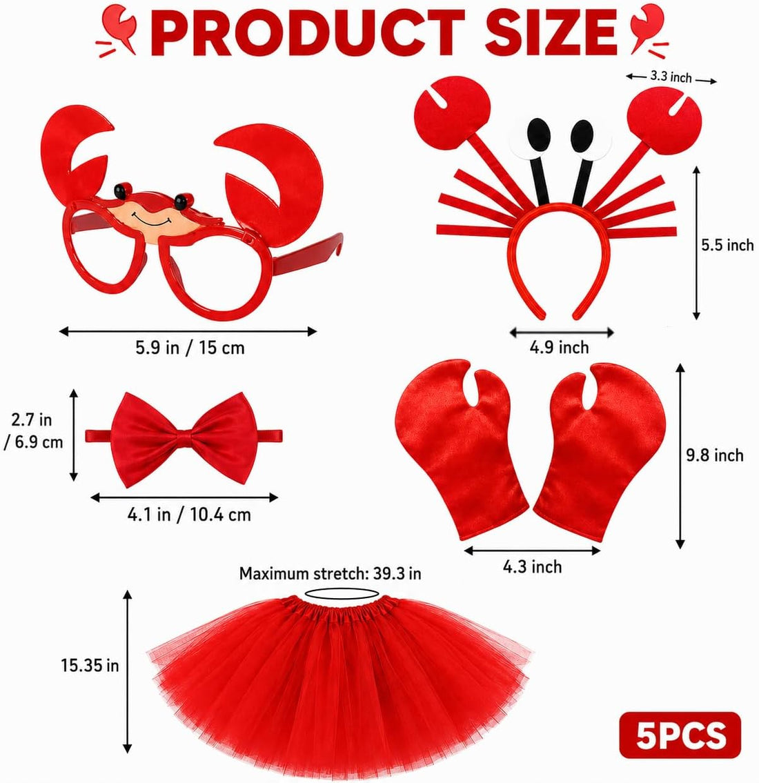Red Crab Costume Accessory Set, 5PCS Halloween Costumes for Women