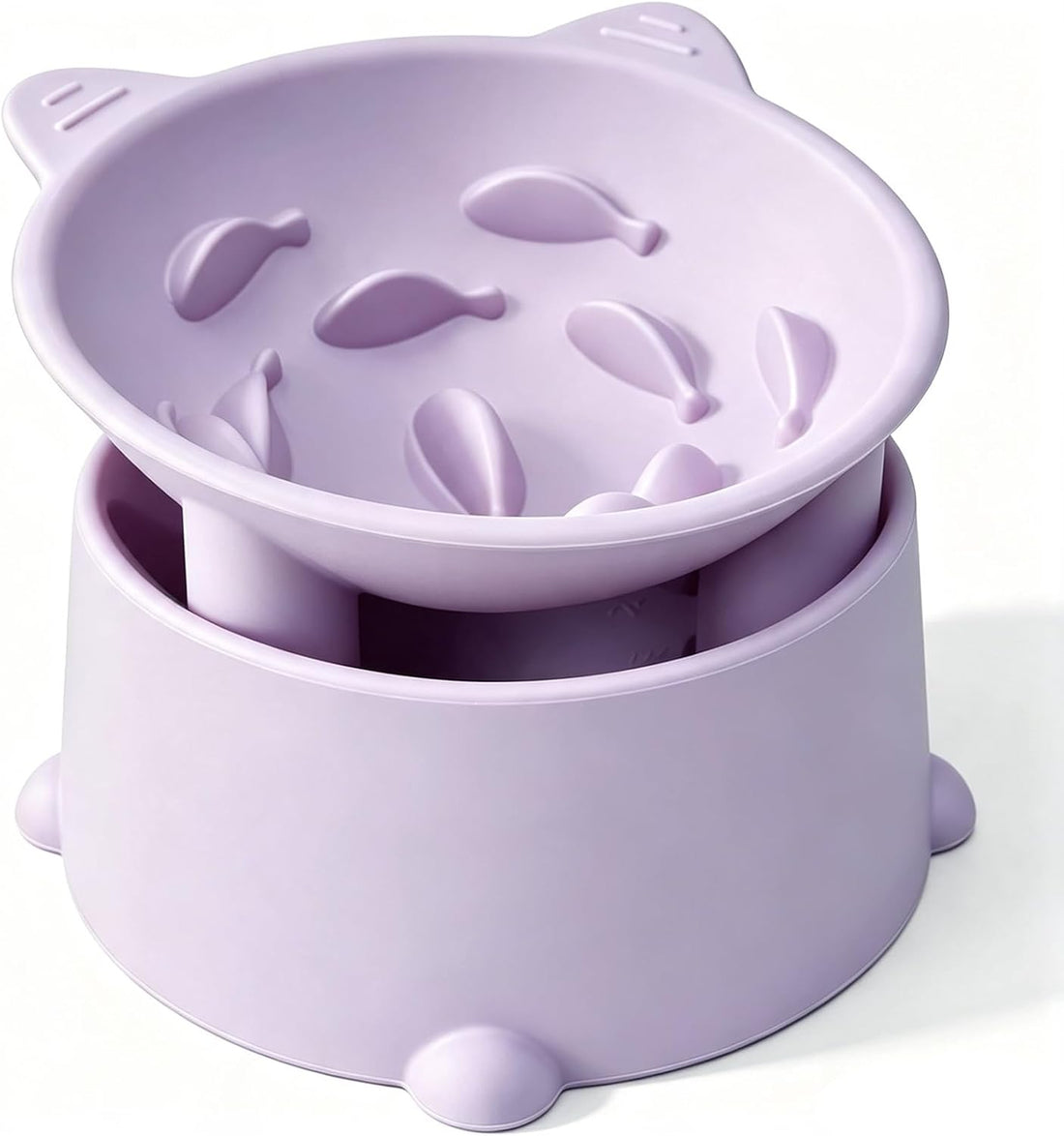 Raised Slow Feeder Cat Bowl, Silicone Elevated Tilted Cat Slow Feeder