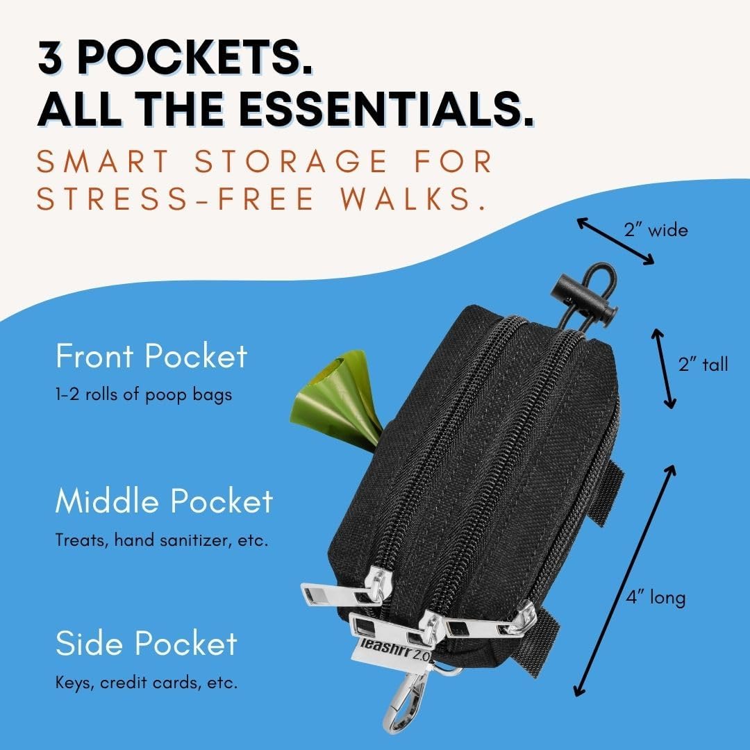 Dog Poop Bag Holder for Leashes and Treat Holder with 3 Waterproof