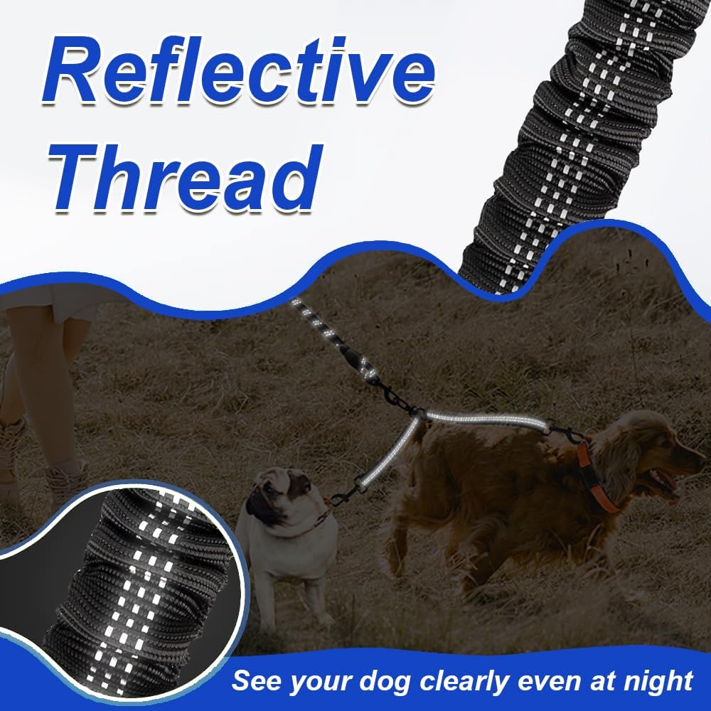 MingXpets Double Dog Leash,360° Swivel Tangle Free Bungee Walking