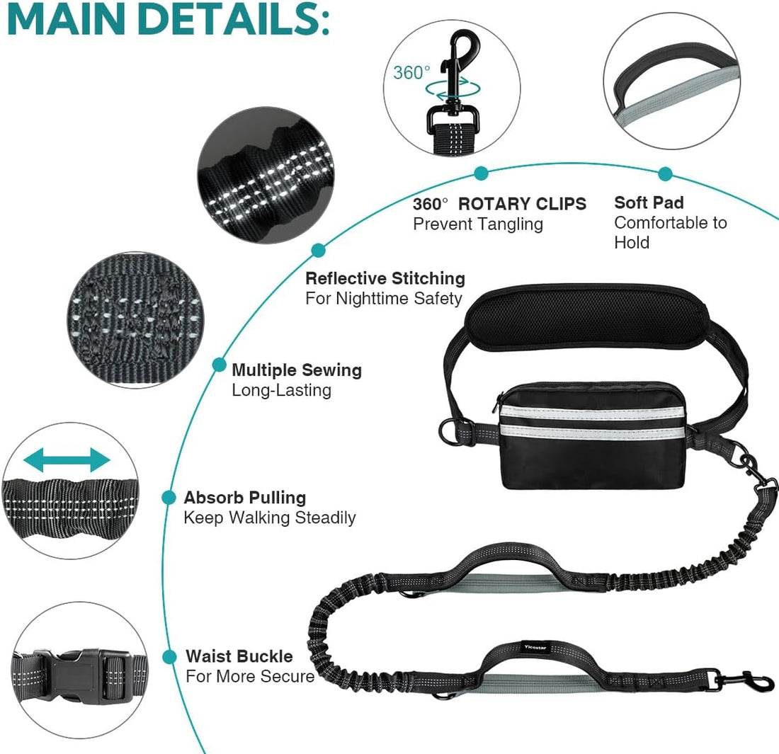 Yicostar Hands Free Dog Leash, Double Dog Leash with Waist Bag