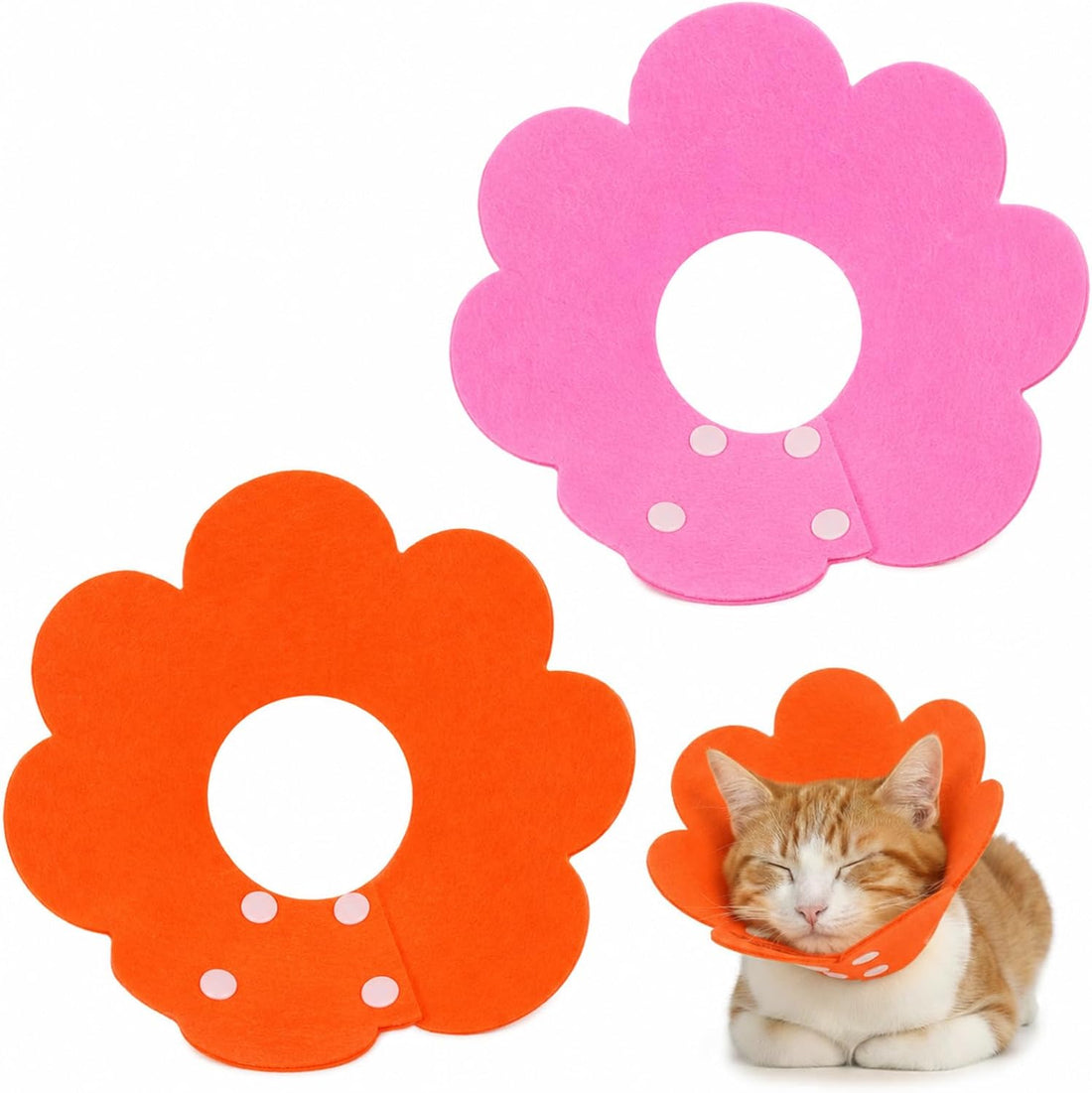 2 Pack Felt Cat Cone Collar Flower Adjustable Soft Cones for Cats