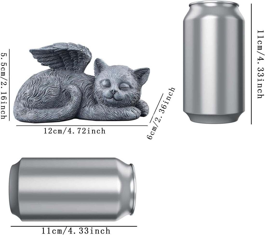 Sleeping Angel Cat Memorial Statue, Resin Figurine with Wings