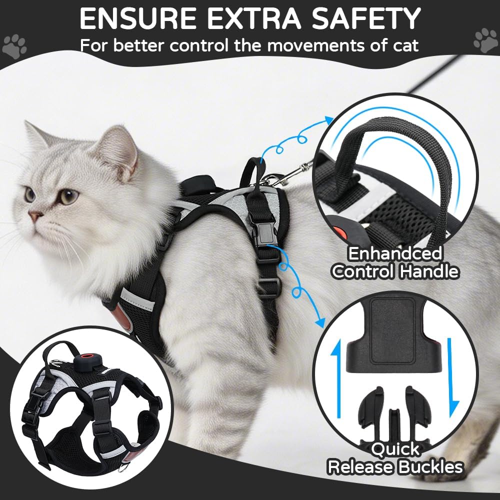 Cat Harness and Leash Set with Holder Compatible with AirTag