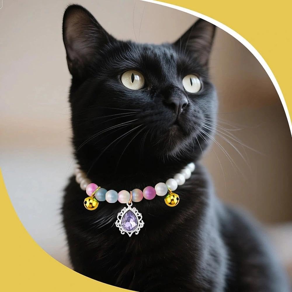Pearl Cat Collar with Bell Rhinestones Teardrop Pet Necklace