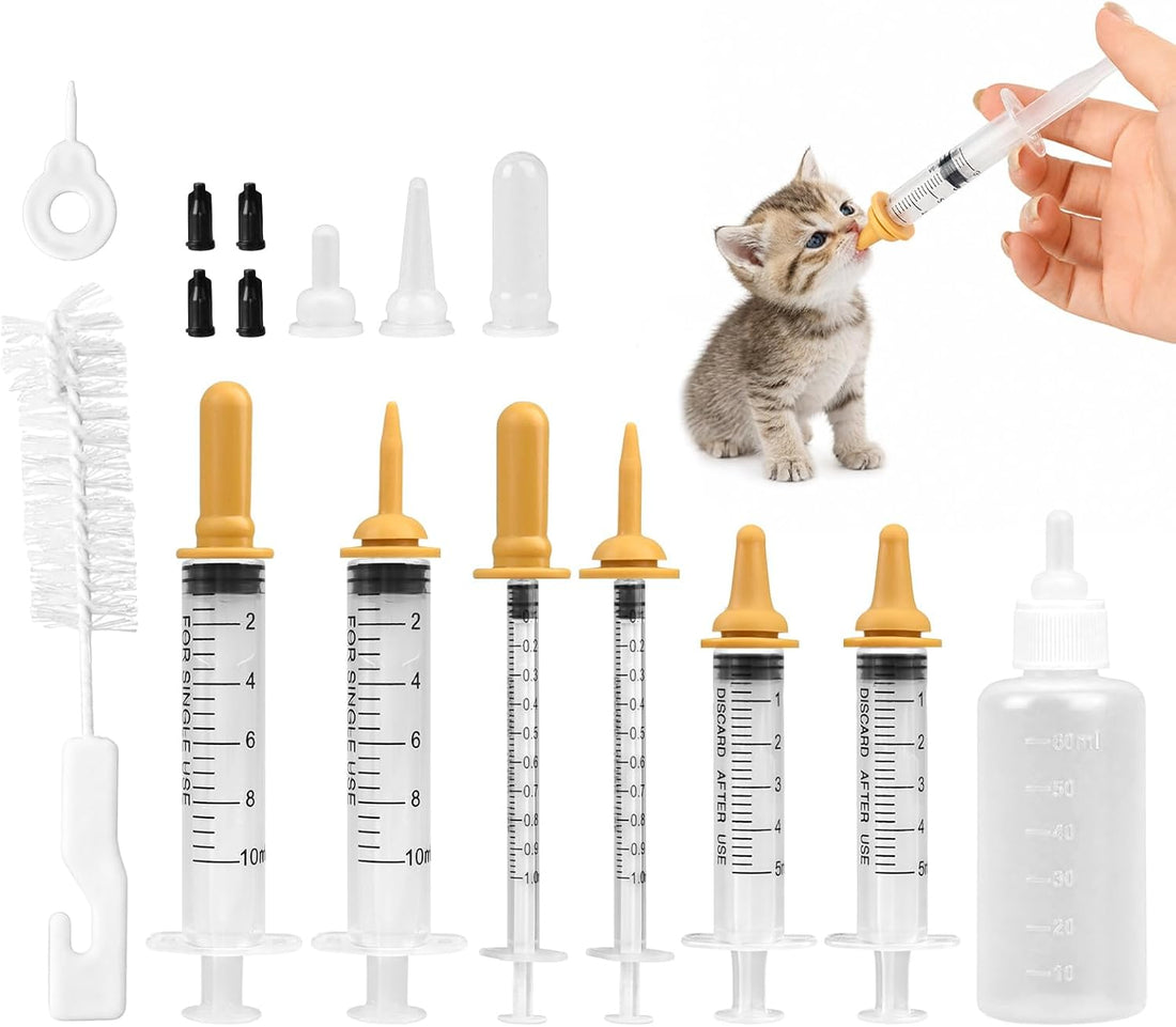 Pet Nursing Kit, Kitten Bottle & Syringes Feeding Set with Silicone