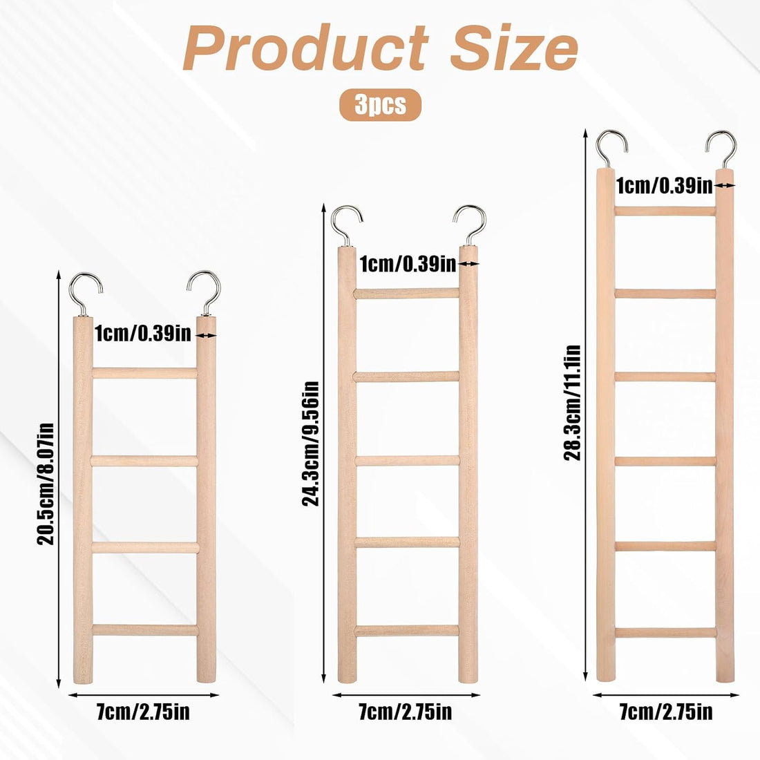Bird Ladder for Cage, 3 PCS Bird Cage Ladder Wooden Hanging Parrot
