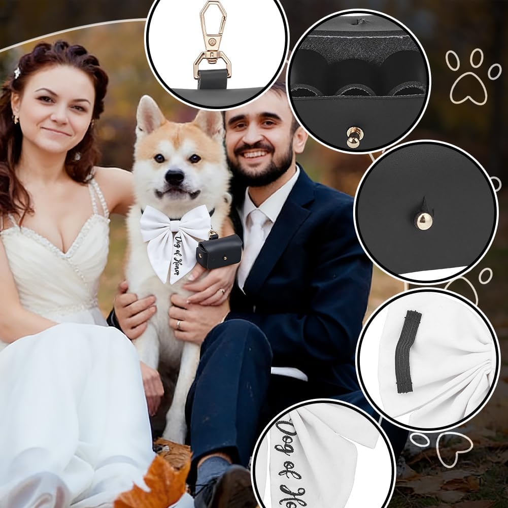 Dog Ring Bearer Collar Pouch with Detachable Bow Tie Rectangle PU