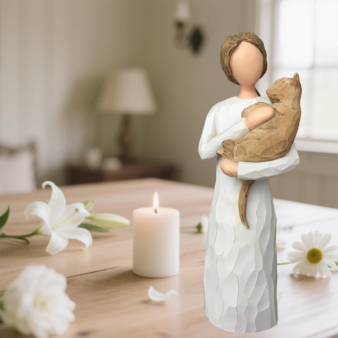 FRUMOASA Cat Angel Figurine 6" Loss of Cat Sympathy Memorial Gift