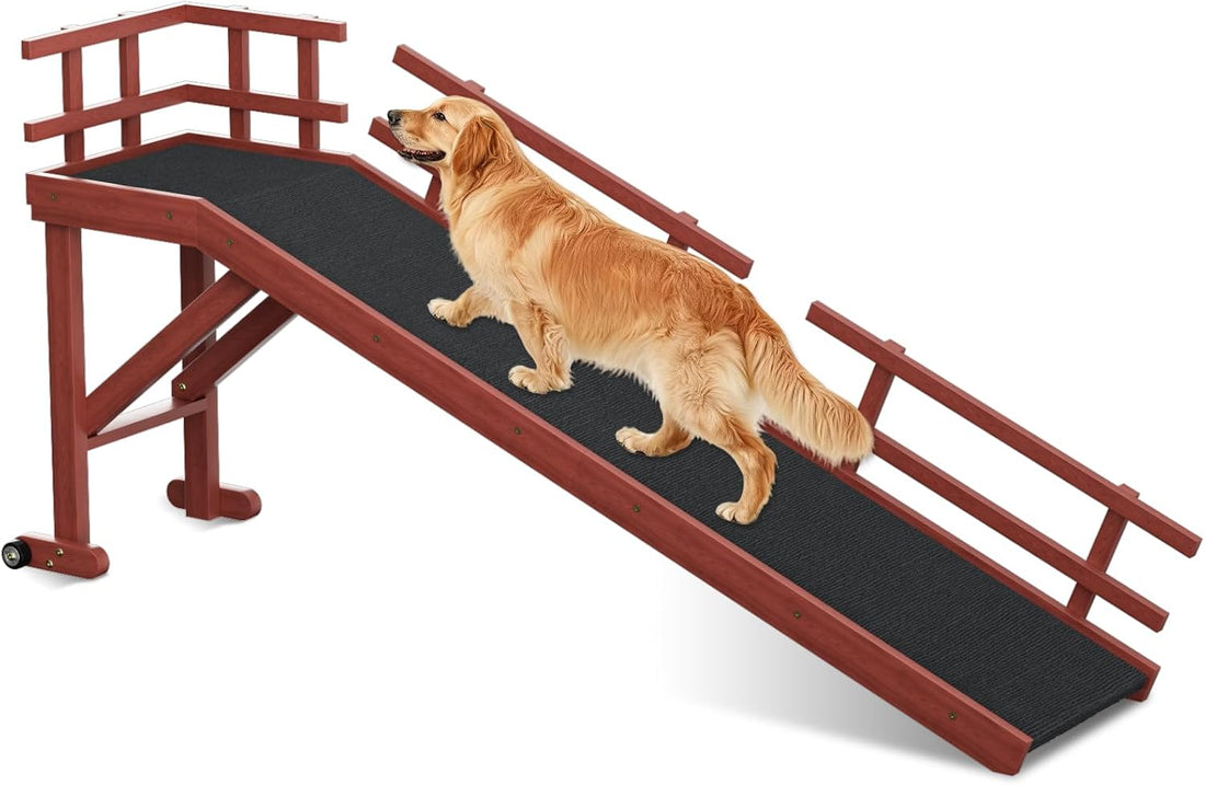 whiffee 60" Dog Ramp for Bed & Couch with Top Rest Platform & Wheels