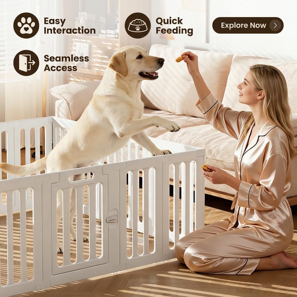 Dog Playpen with Door, Portable Large Puppy Playpen for Indoor