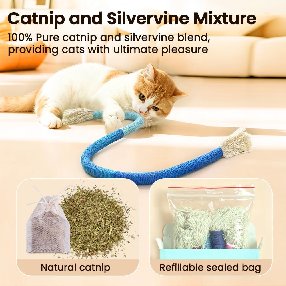 Retro Shaw 3Pcs Cat Chew Ropes with Refillable Natural Catnip