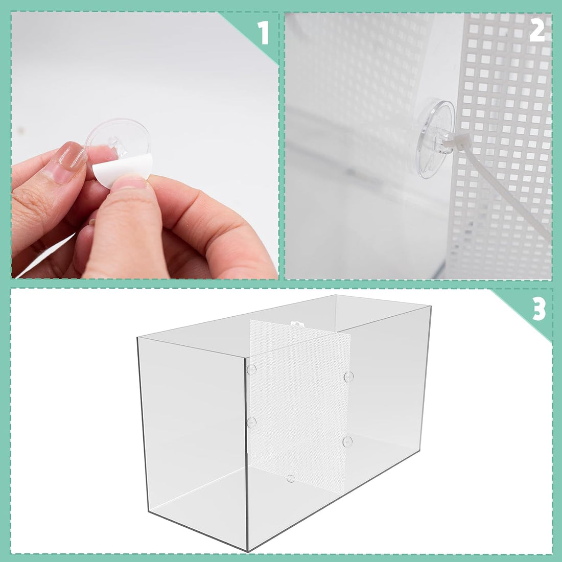 2 Sets Plastic Fish Tank Divider with Self-Adhesive Hook and Ties