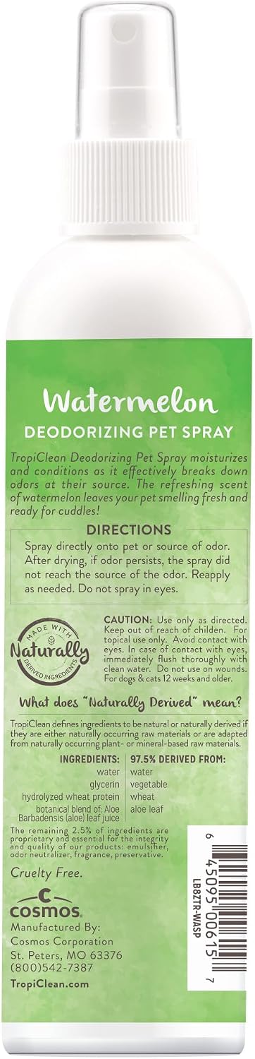 TropiClean Dog Perfume, Watermelon Cologne Deodorizing Spray, 8oz