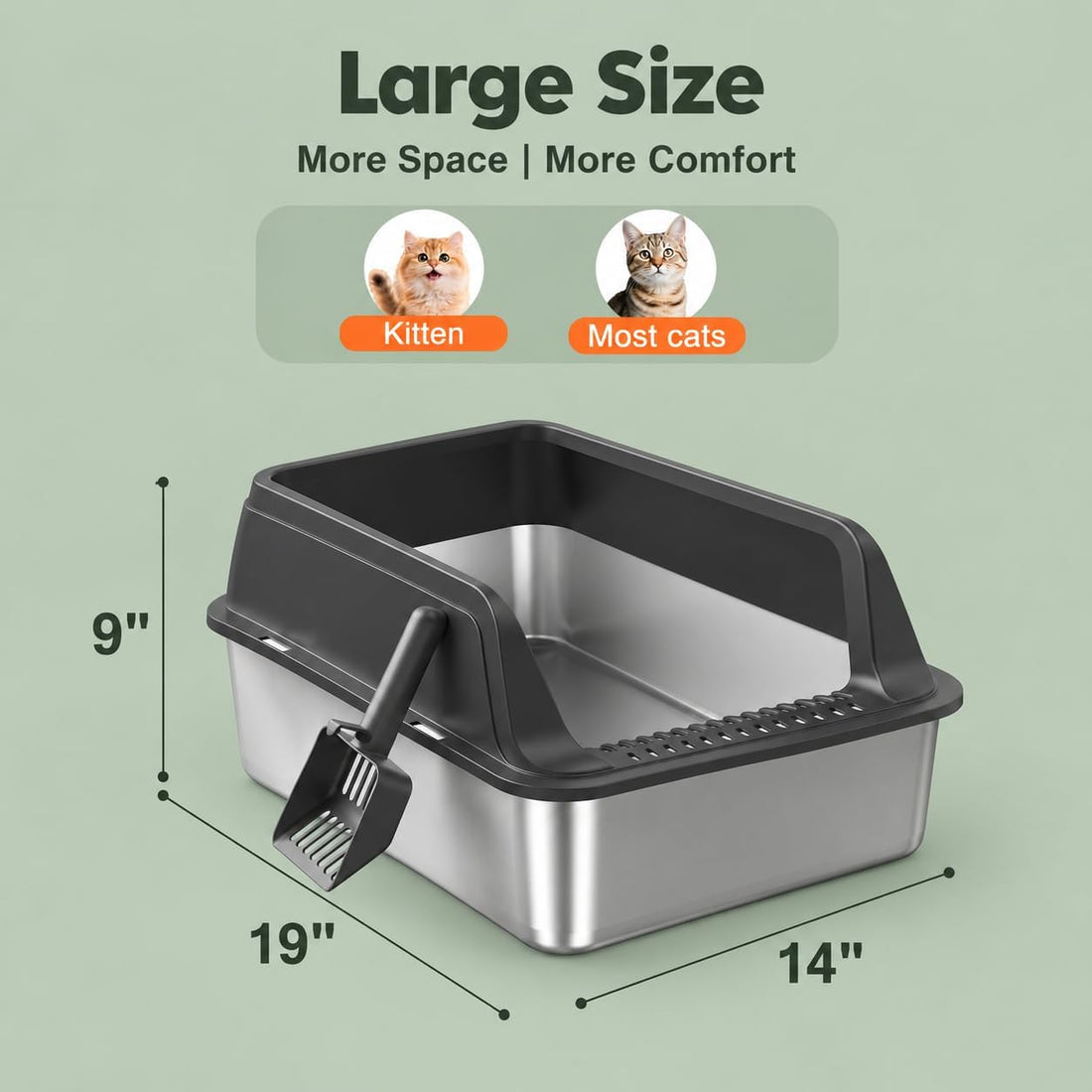 FURTIME Stainless Steel Litter Box with Lid