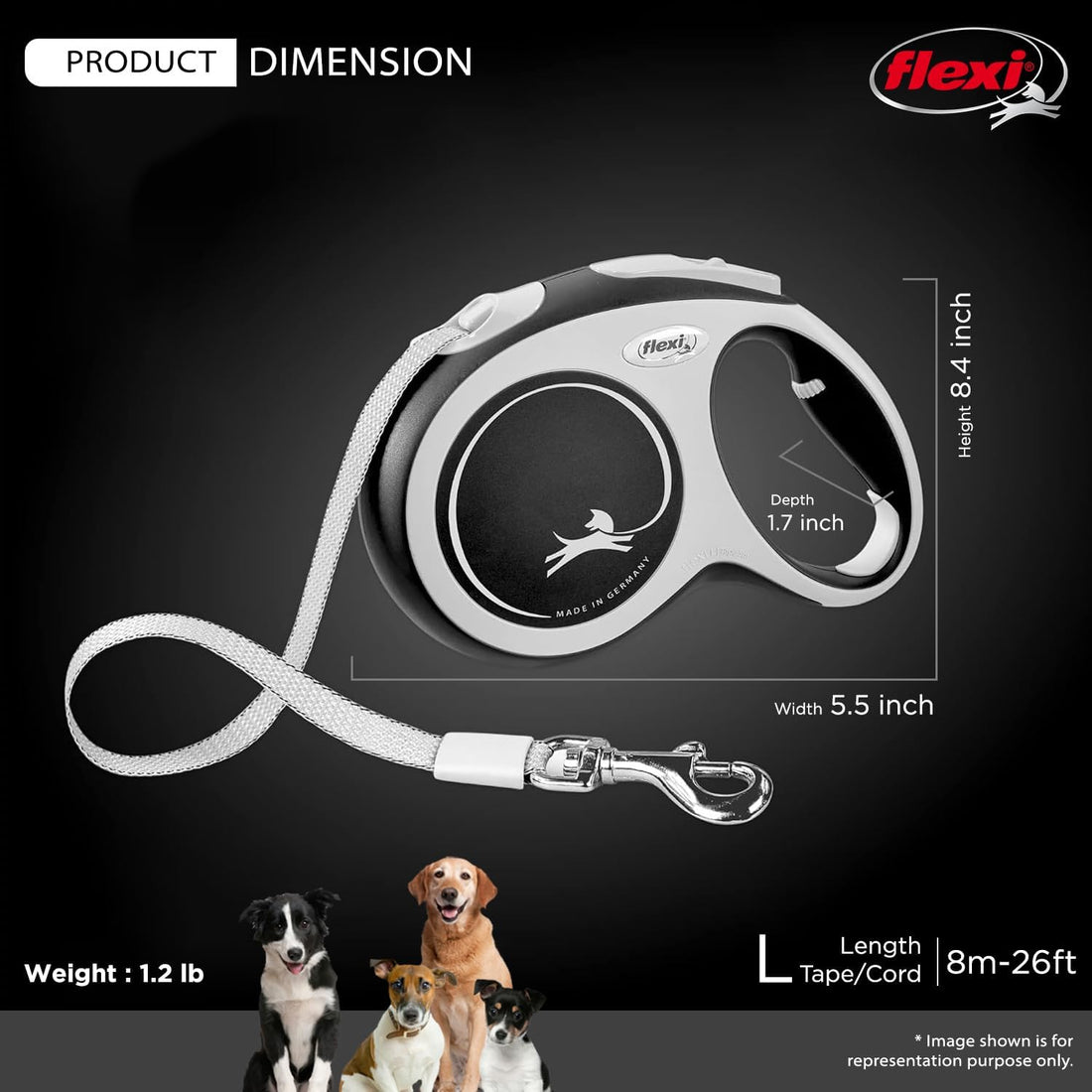 FLEXI® Comfort Nylon Tape Retractable Dog Leash, Large, 26 ft