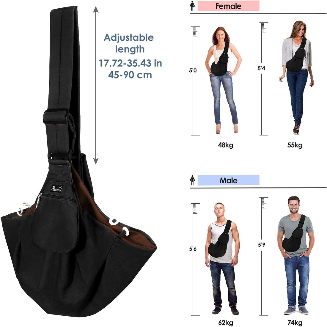 Lukovee Small Dog Sling Carrier, with Padded Strap & Storage Pocket,