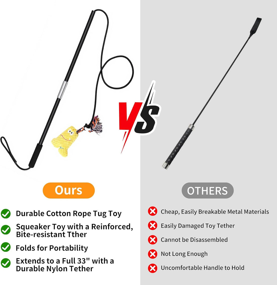 Flirt Pole for Dogs with Squeaker & Rope – Includes XL Carry Bag