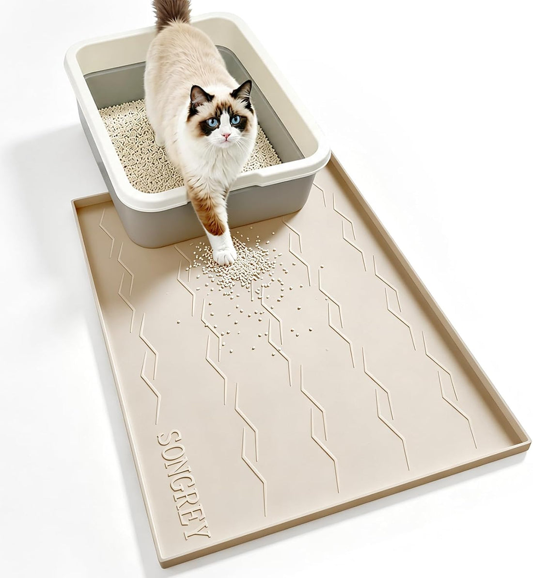 Songrey Silicone Cat Litter Mat 34" x 22", Large Litter Trapping Mat