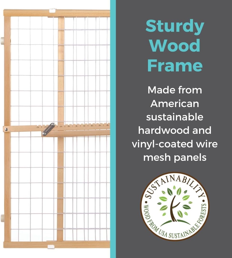 Toddleroo by North States - Extra-Wide Wire Mesh Wooden Baby Gate