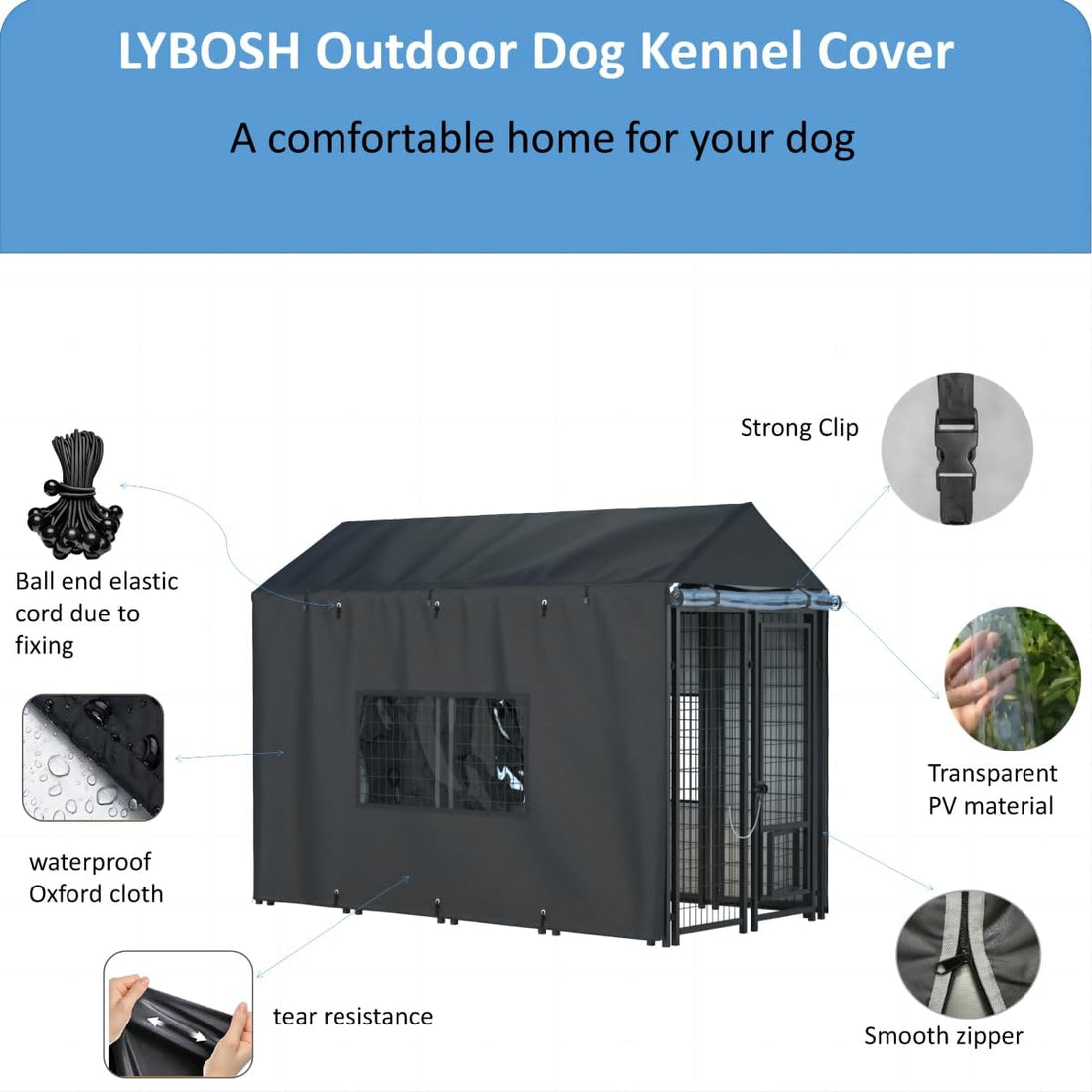 Outdoor Dog Kennel Cover - Full Coverage for 8.1'Dx4.1'Wx6'H Dog Cages