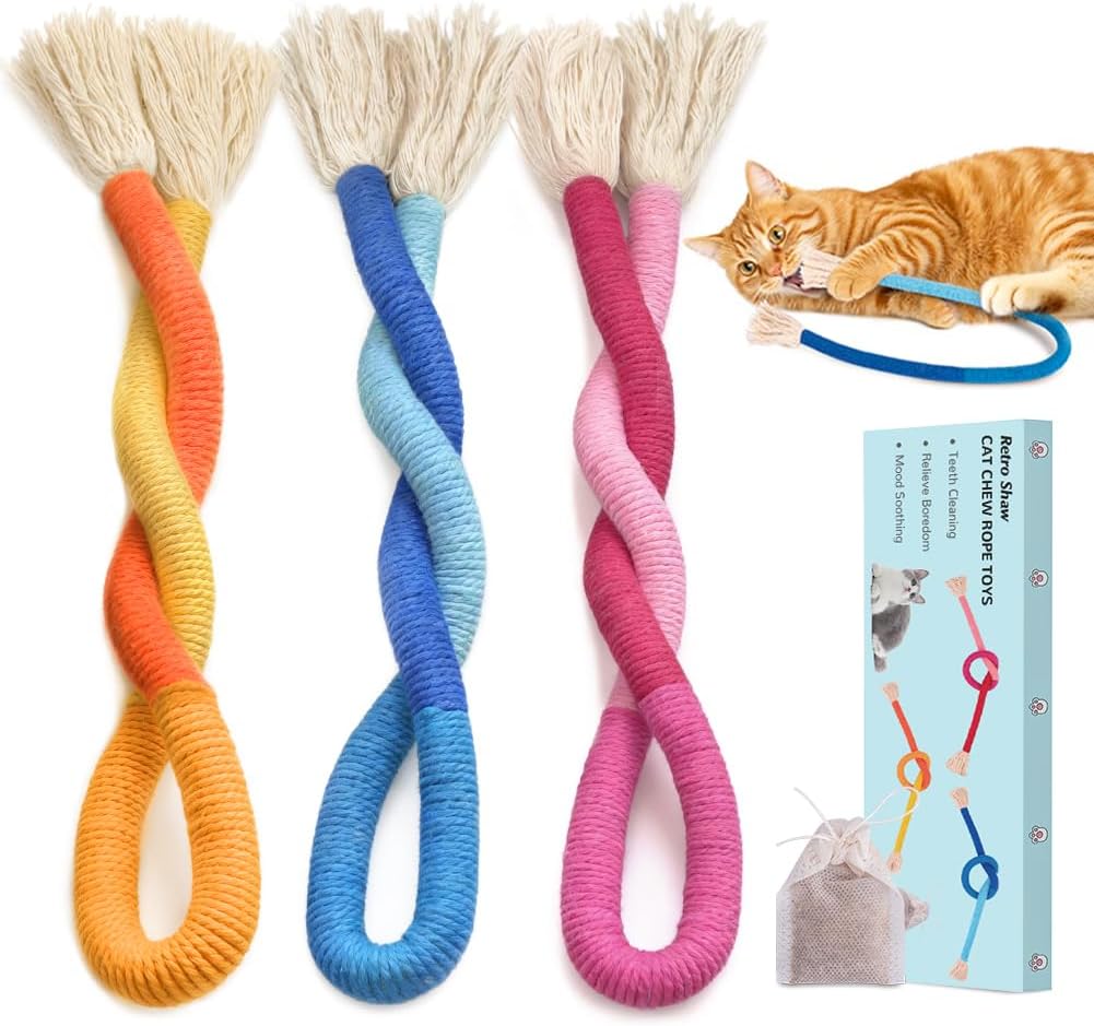 Retro Shaw 3Pcs Cat Chew Ropes with Refillable Natural Catnip