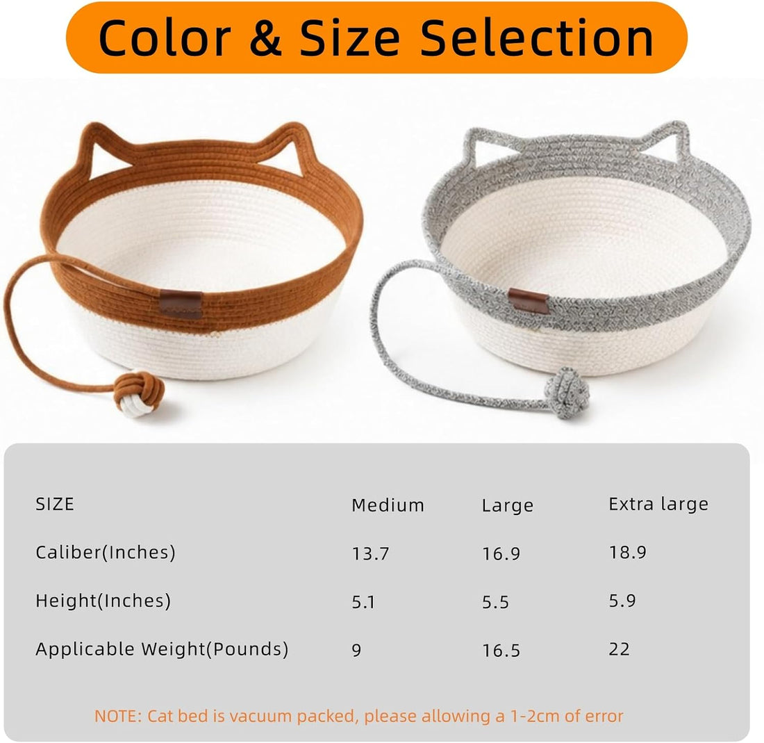 Instinct Basket, Stimuli Handwoven Cat Basket Rope Cotton Bed, Large