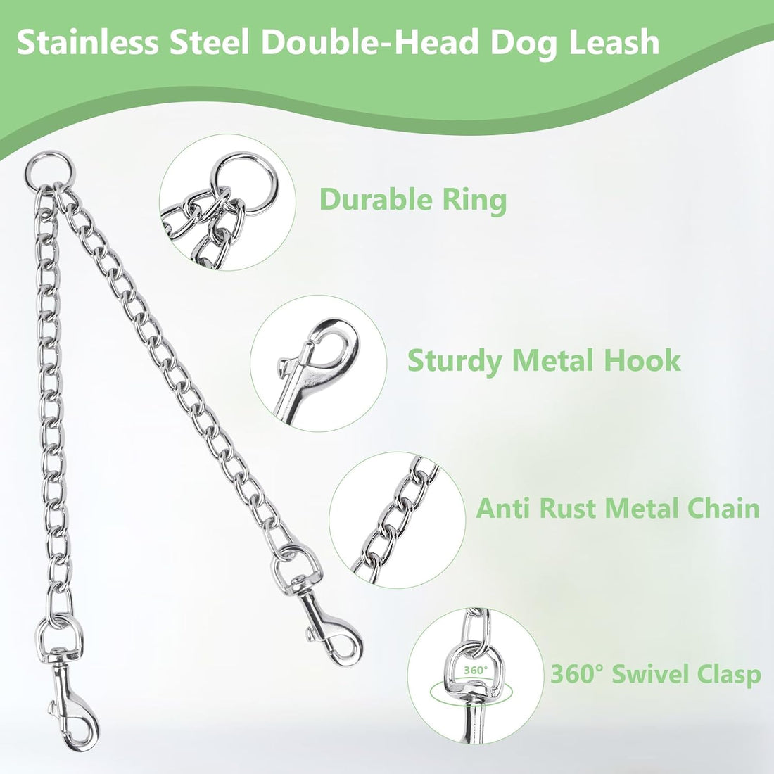 Hypeety Double-Head Dog Leash Chain Heavy Duty Twin Lead for 2 Dogs