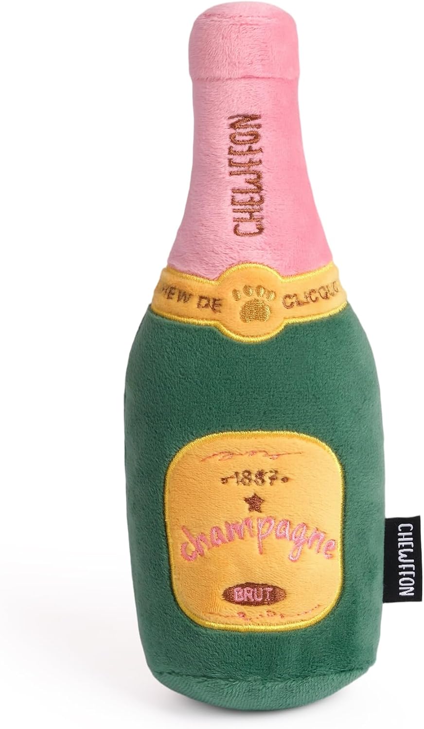CHEWFFON Dog Toy, Pink Champagne Shape Squeaky Toy for Boredom