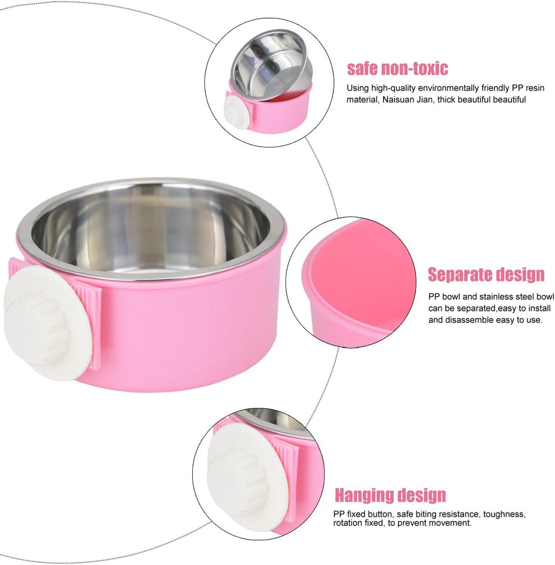 Crate Dog Bowl Removable Stainless Steel Water Food Feeder Bowls Cage