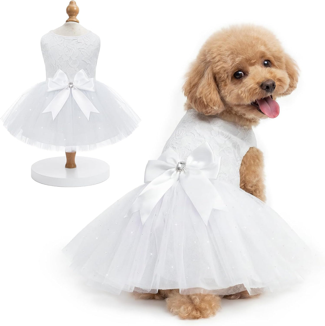XPUDAC Dog Wedding Dress for Small Medium Dogs Girl, White, S