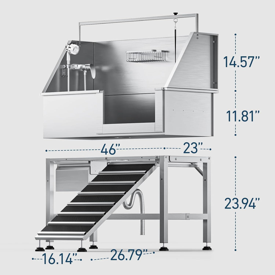 46" Dog Wash Station, 304 Stainless Steel, Side Ramp