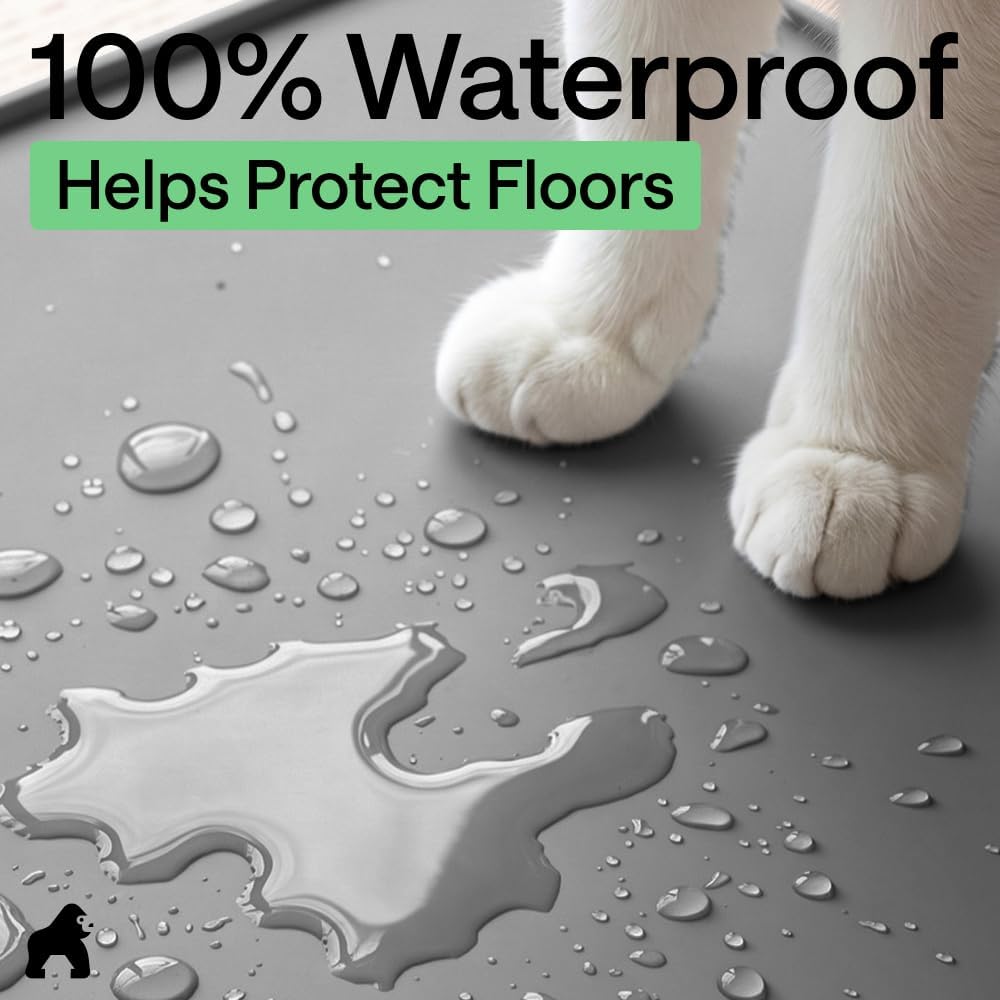 GORILLA GRIP Cat Litter Mat, Easy Clean Silicone Mats, 30x24 Gray
