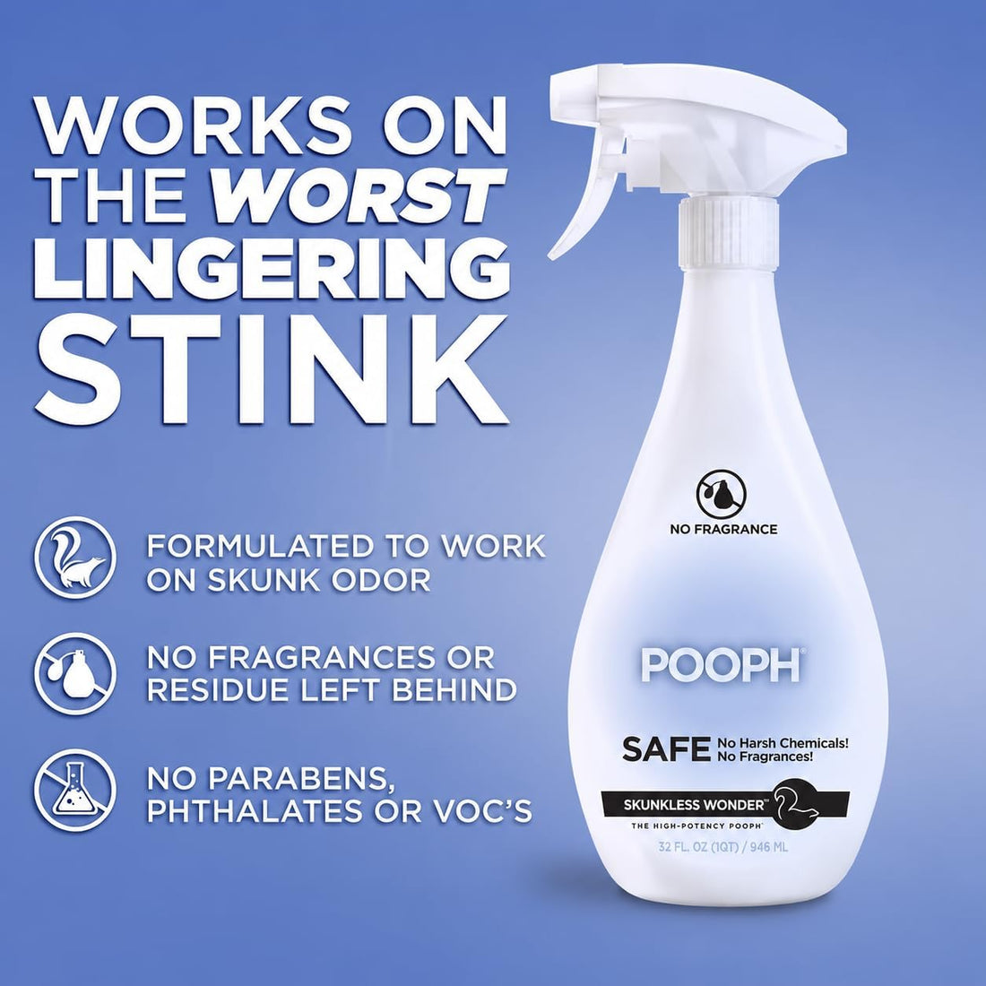 POOPH Skunk Odor Eliminator Spray, 32 oz - Unscented
