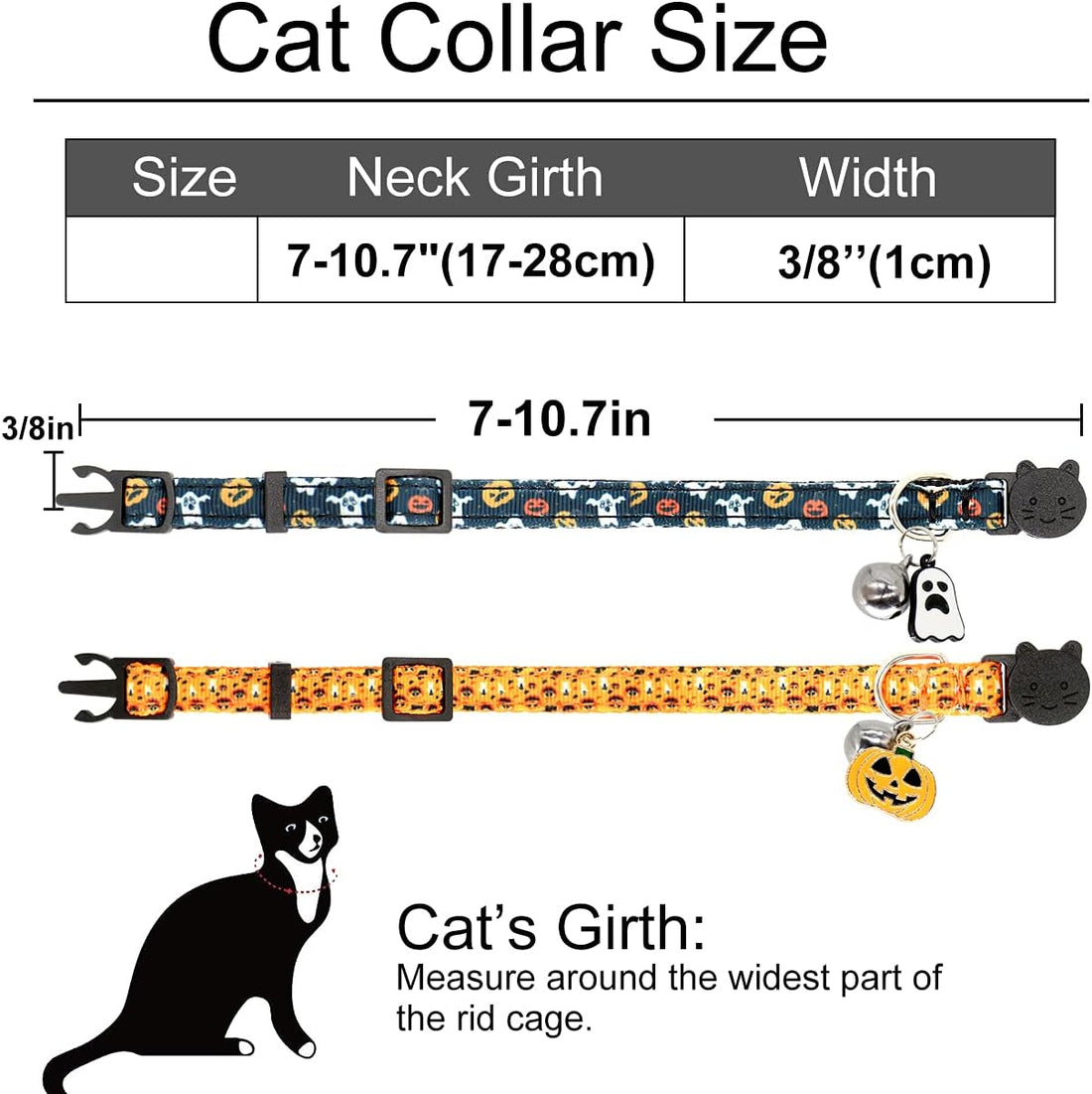 Halloween Cat Collar,2 Pack Collar with Bells, Orange+Black