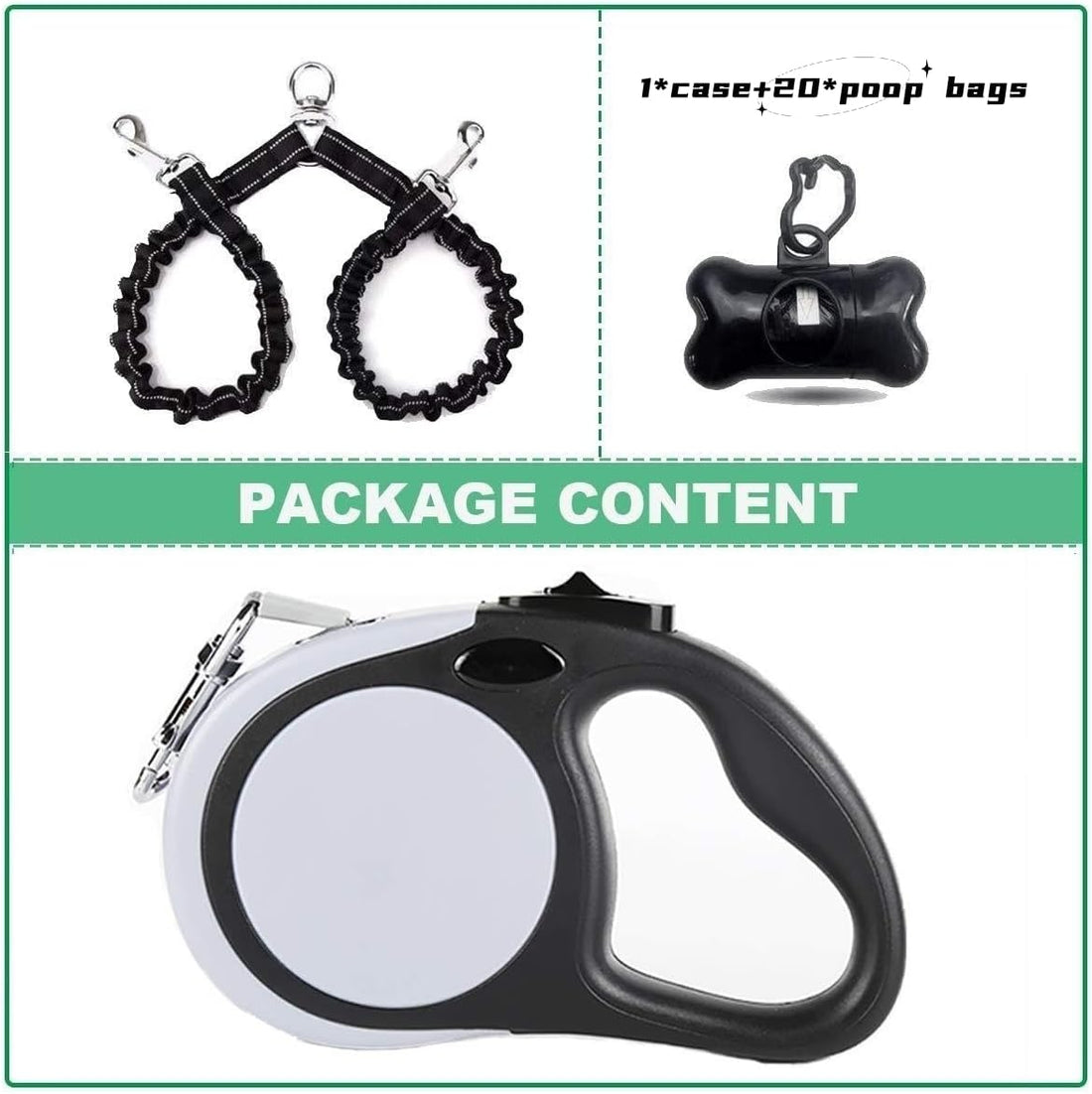 Dual Retractable Dog Leash for 2 Large Dogs