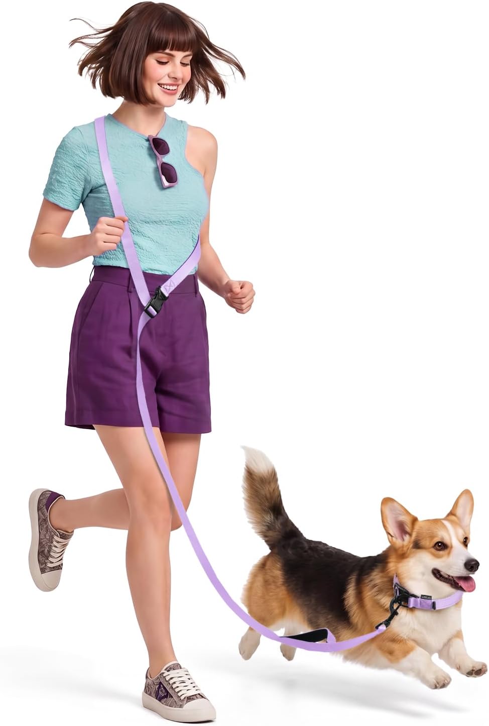 Hands Free Dog Leash, 5.9-10.1ft Crossbody Dog Leash & Waist-Wear