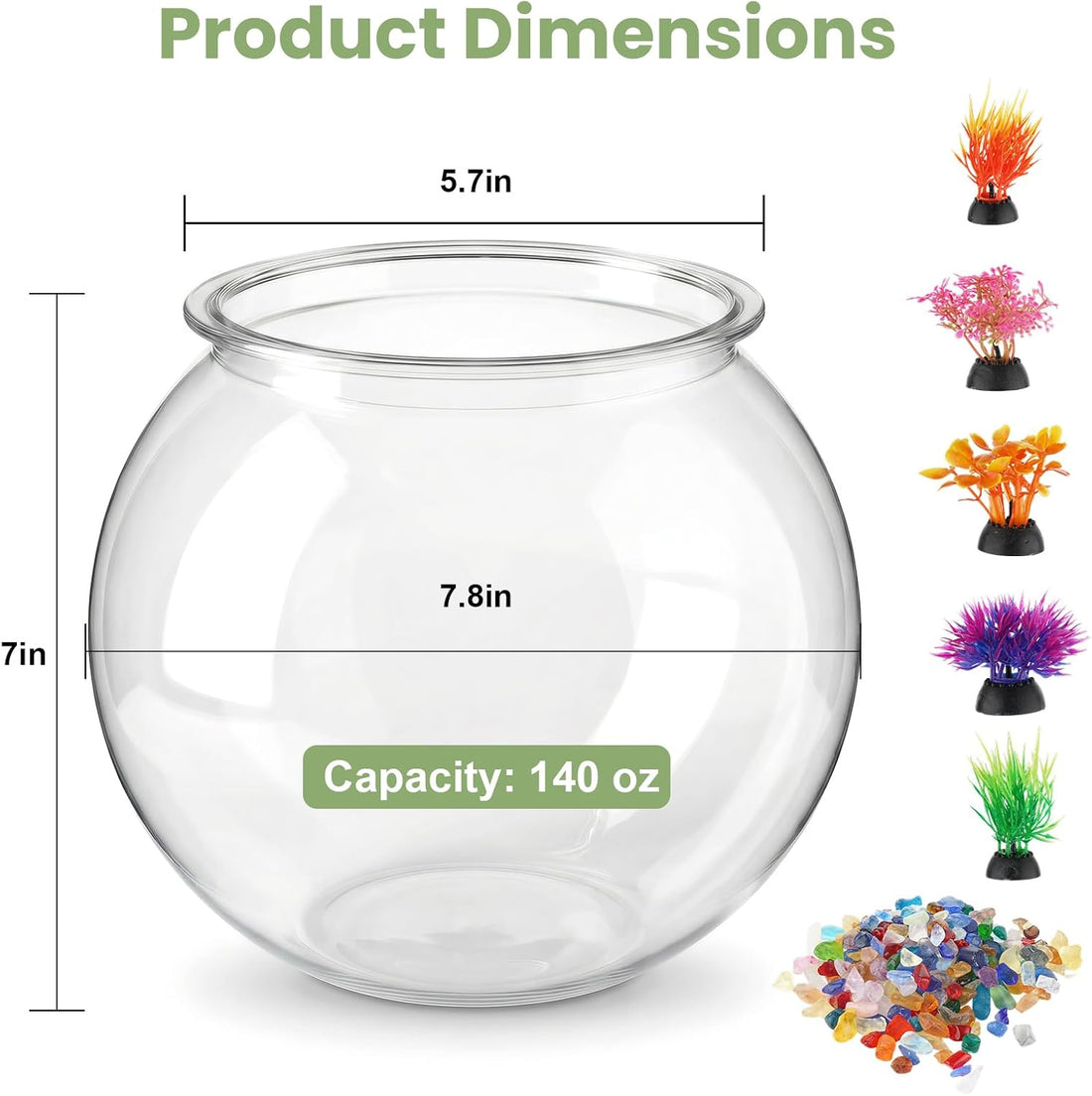 1 Gallon Clear Plastic Fish Bowl Set with 5 Artificial Plants