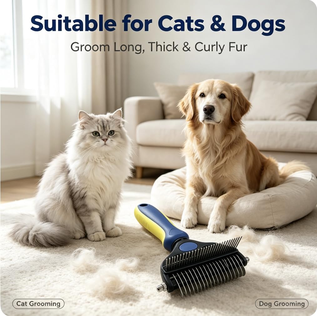 2-in-1 Pet Grooming Comb, Undercoat Rake & Deshedding Brush