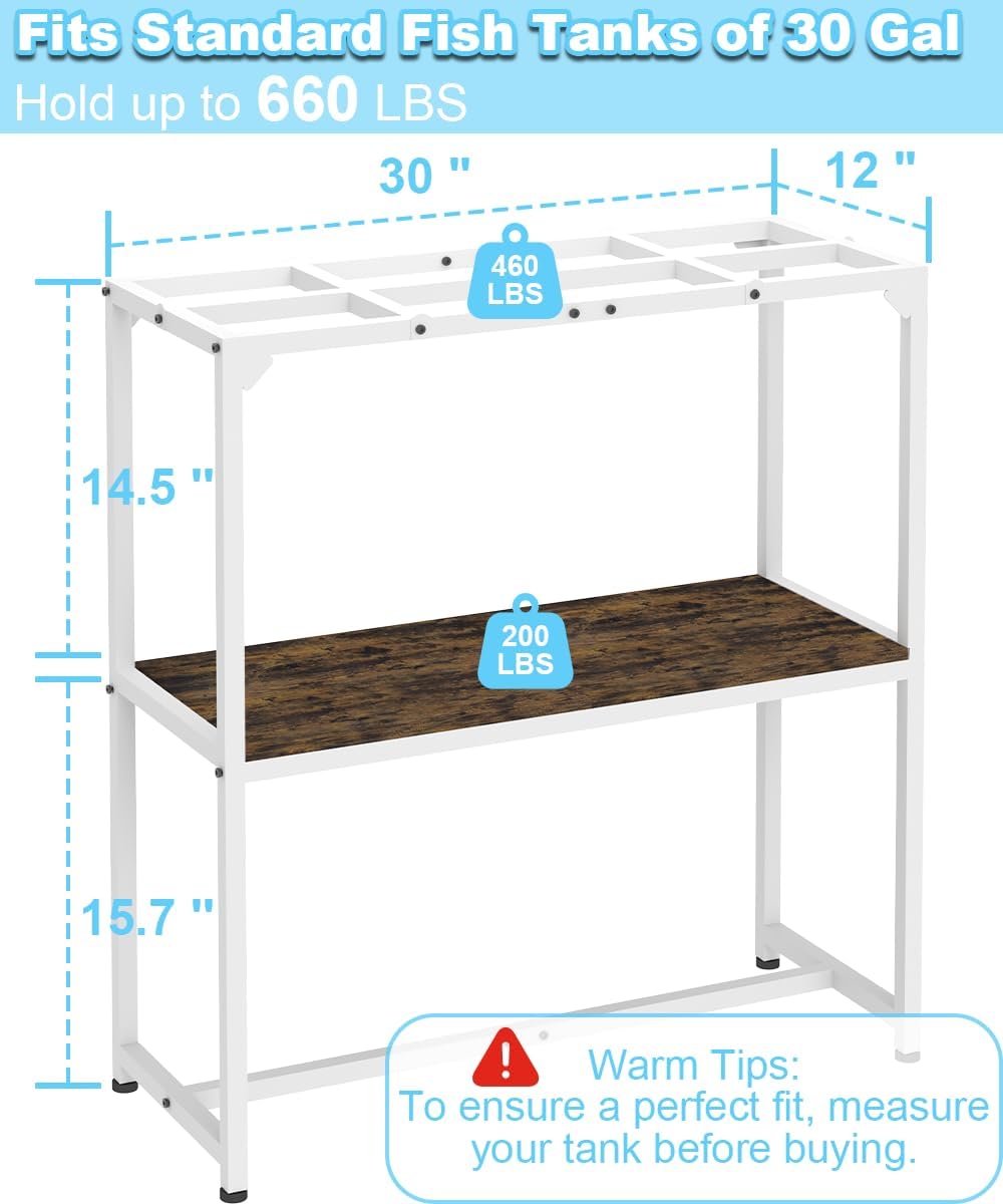 Mondazie 20-30 Gallon Fish Tank Stand, 30" L x 12" W x 32.2" H, White