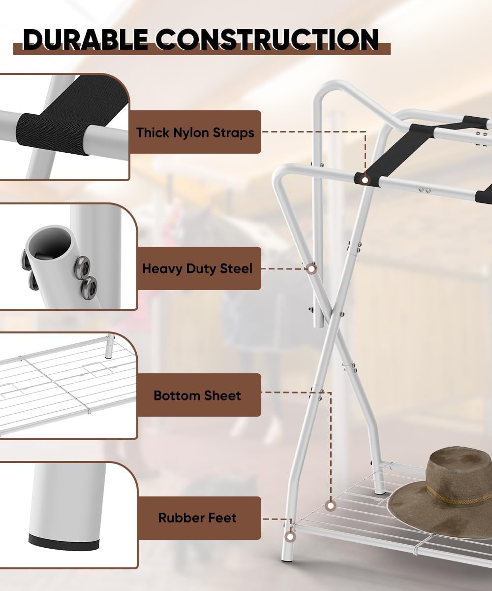 Queension Foldable Saddle Rack with Bottom Storage for Horse Stable