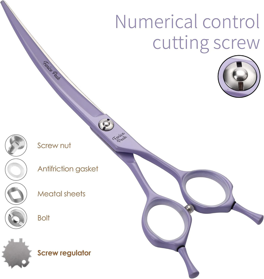 Fenice Peak Curved Dog Grooming Scissors with Violet Color Coating