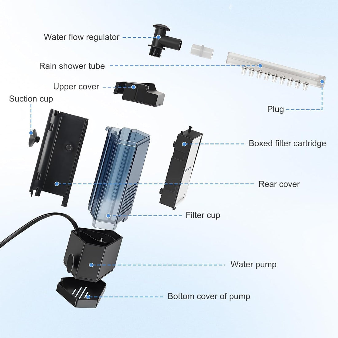 AQQA Internal Aquarium Filter for 2-10 Gallon Tank, Adjustable Flow
