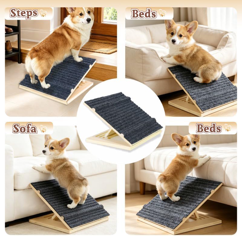 Dog Ramps for Stairs, 4 Pack Solid Wood Dog Ramp, 4 Adjustable Heights