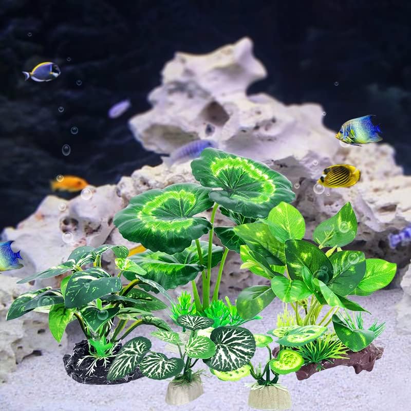 5Pack Tall Aquarium Plants - Reptile Habitat Plants Realistic Silk