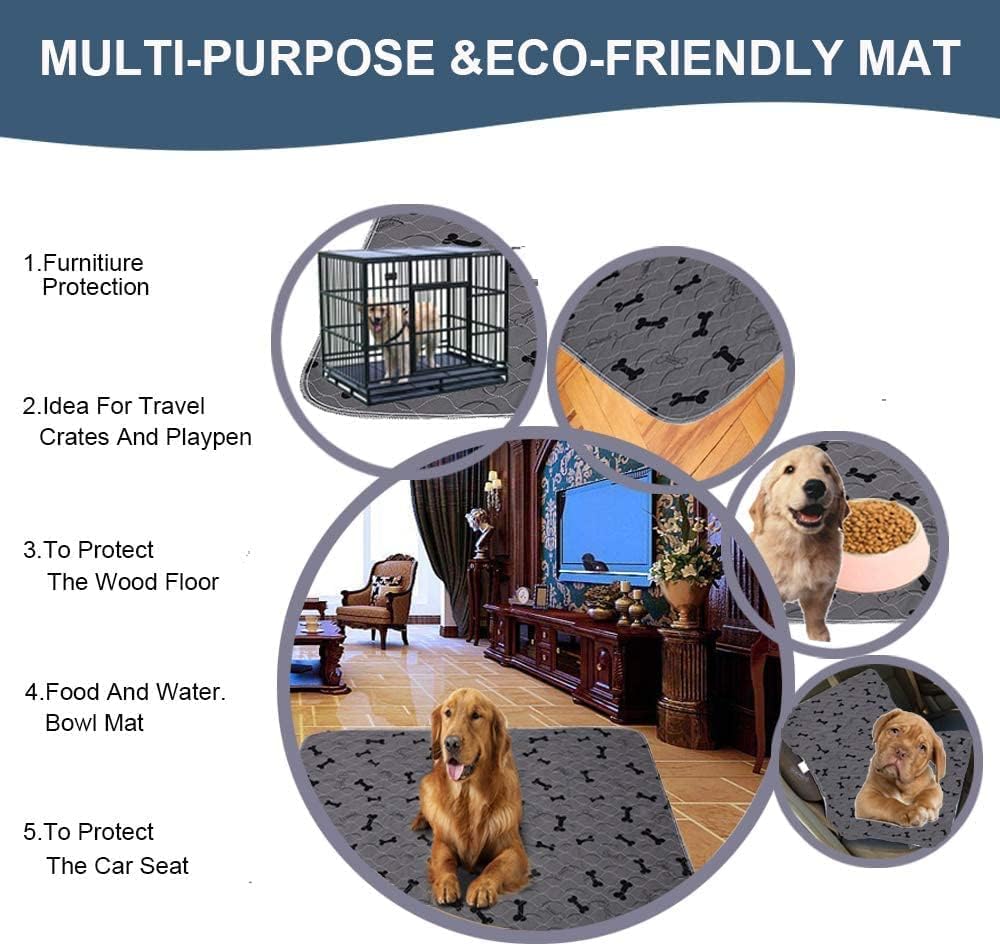 Washable Dog Pee Pads with Free Grooming Gloves,Non Slip Dog Mats
