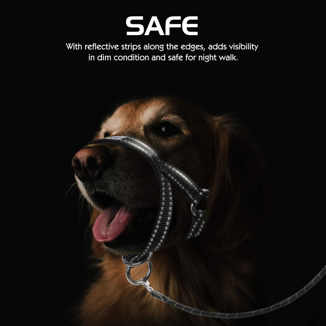 Pawaboo Dog Muzzle, Head Halter Collar for Dog Nylon Reflective