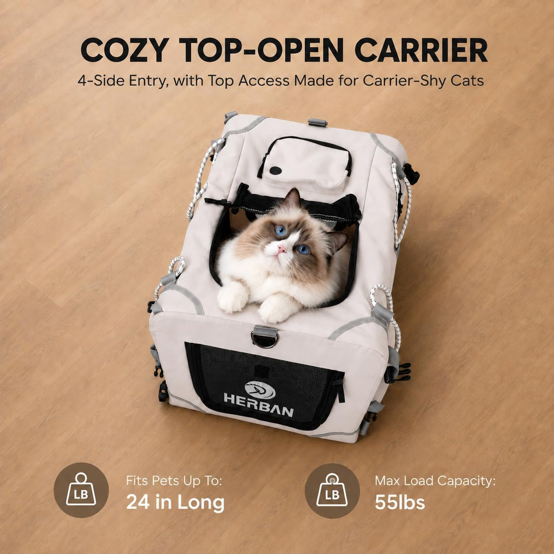 HERBAN Soft-Sided Cat Carrier, Car Travel Folding Bag