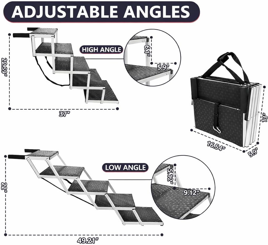 PENSUN Dog Stairs with Nonslip Surface Portable Folding Pet Ramp