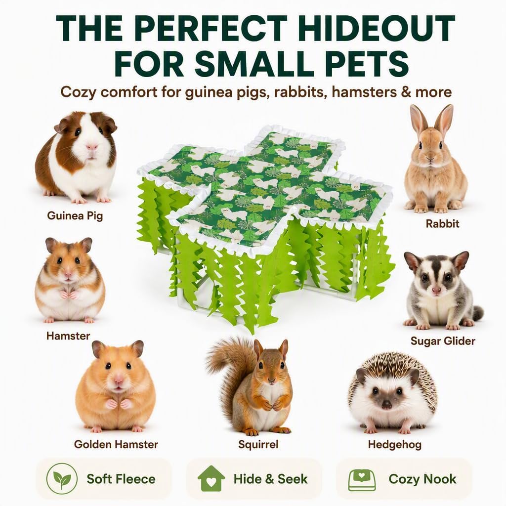 Guinea Pig Hideout Tunnel, Washable Foldable Bunny Hideout，Green